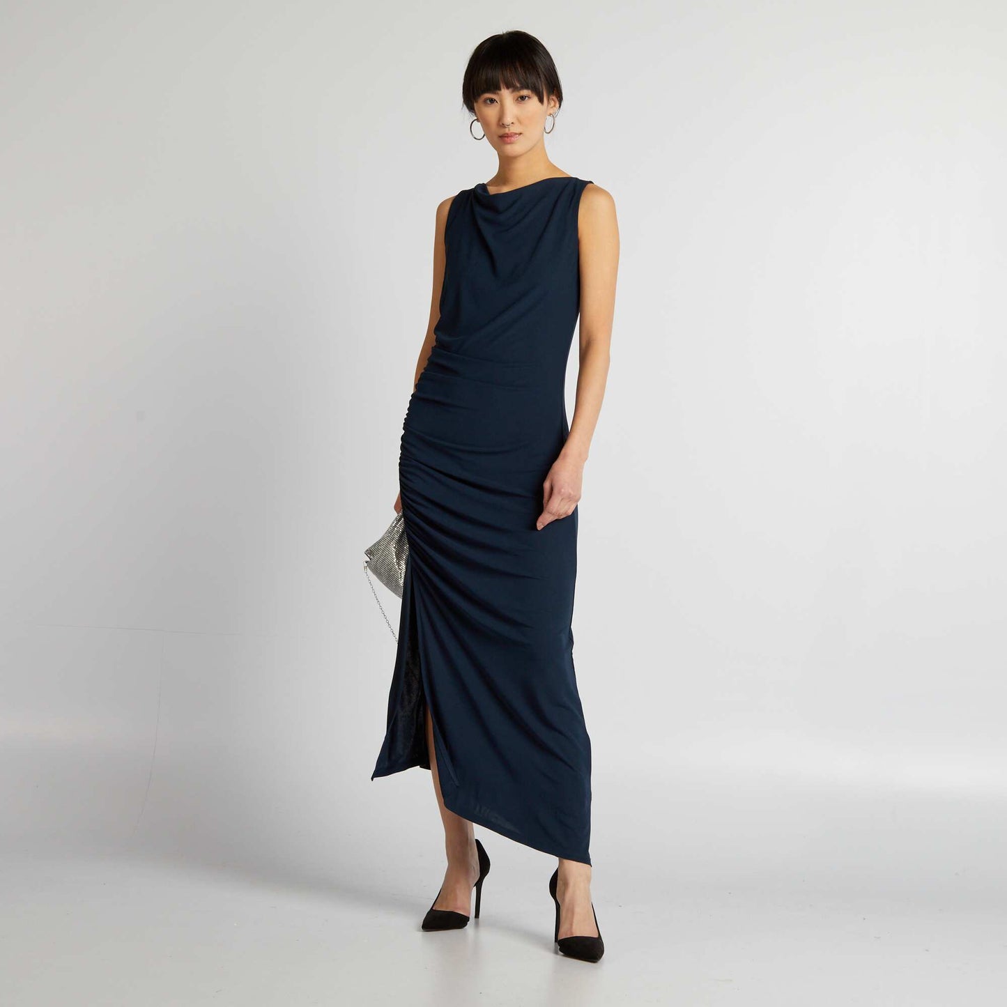 Cowl neck draped dress blue