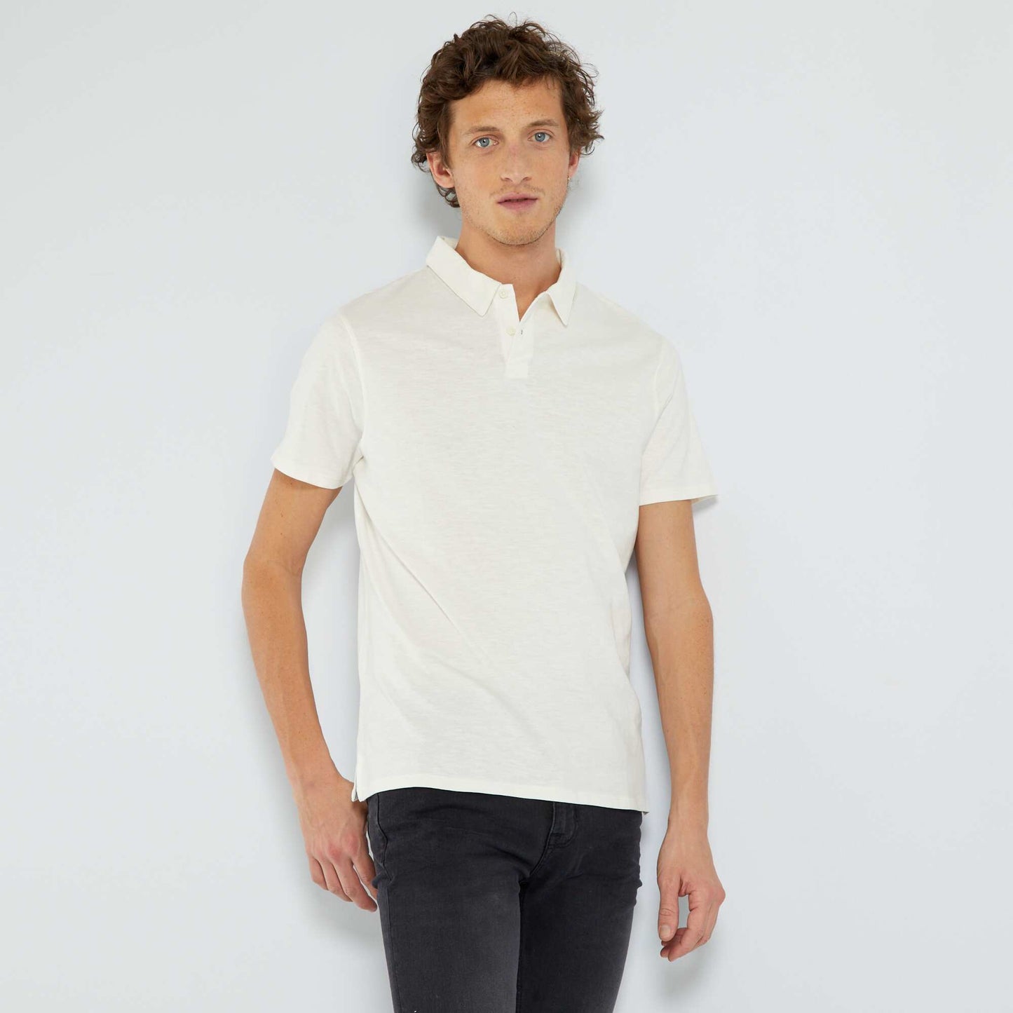 Block colour jersey polo shirt WHITE