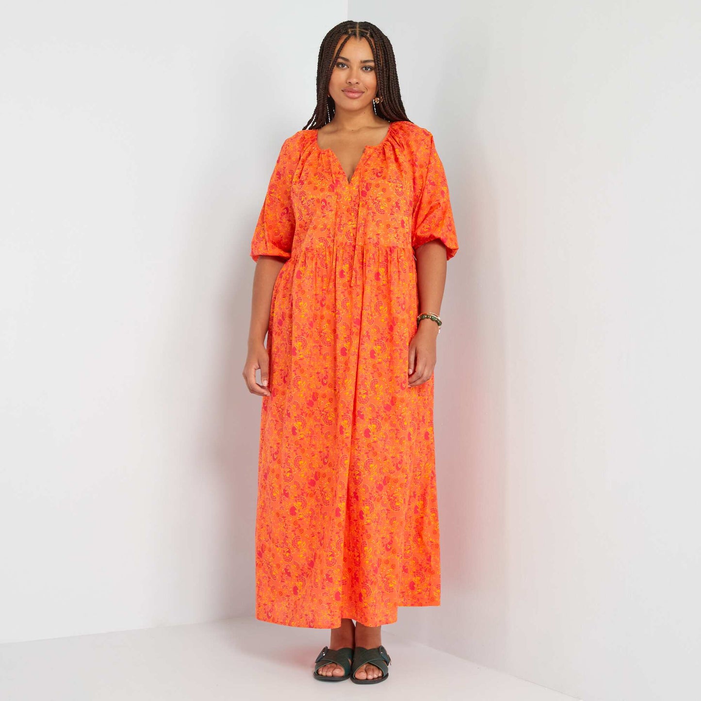 Long floral dress ORANGE