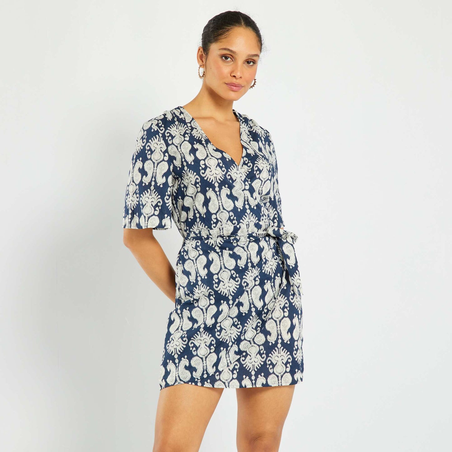 Printed wrap dress BLUE