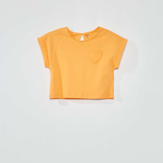 Plain T-shirt with heart pocket apricot